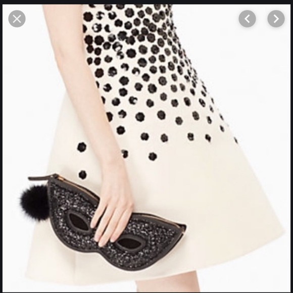 kate spade dress the part black glitter mask clutch bag purse nwot - Picture 3 of 9